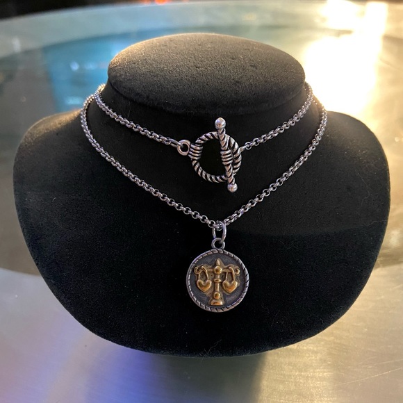 βοΈ LIBRA zodiac sign silver & gold stainless steel wrap around necklace - Picture 4 of 12